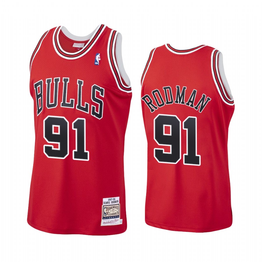 Dennis Rodman #91 Chicago Bulls Red Hardwood Classics Jersey