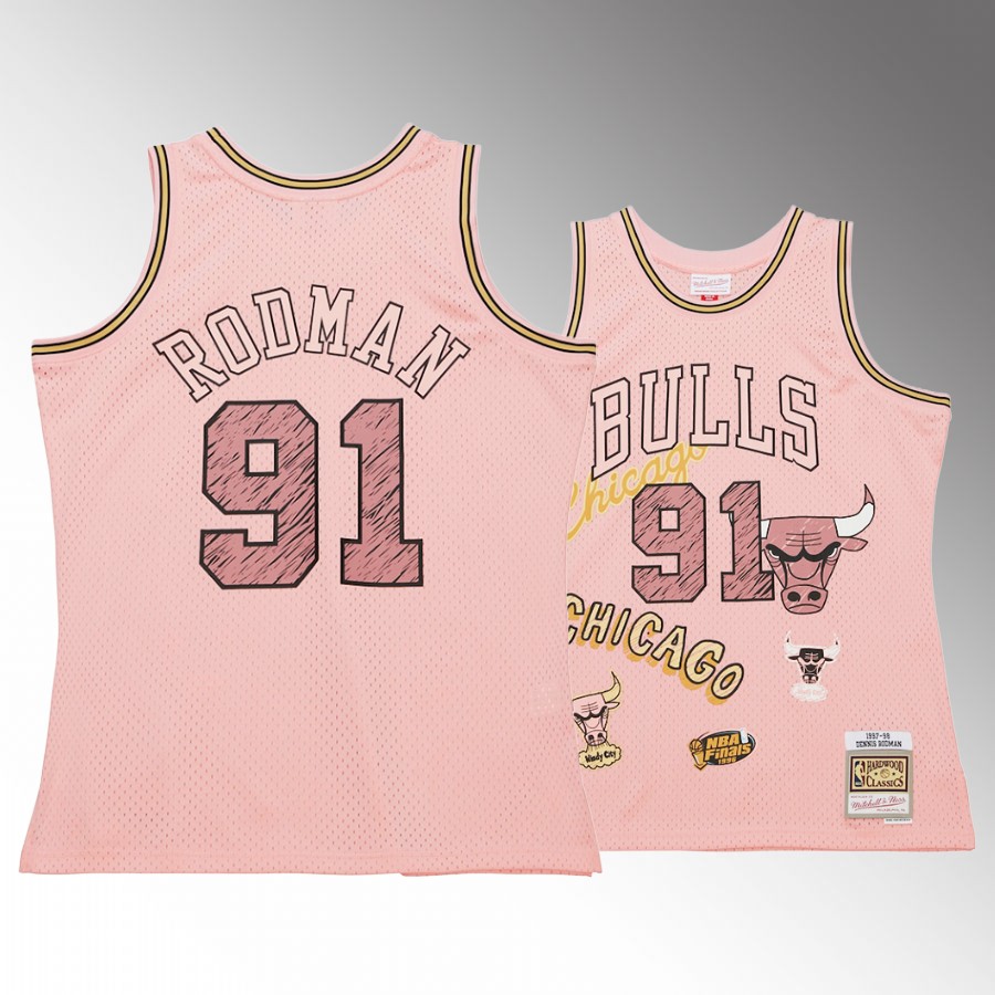 Dennis Rodman #91 Chicago Bulls Sidewalk Sketch Pink HWC Swingman Jersey