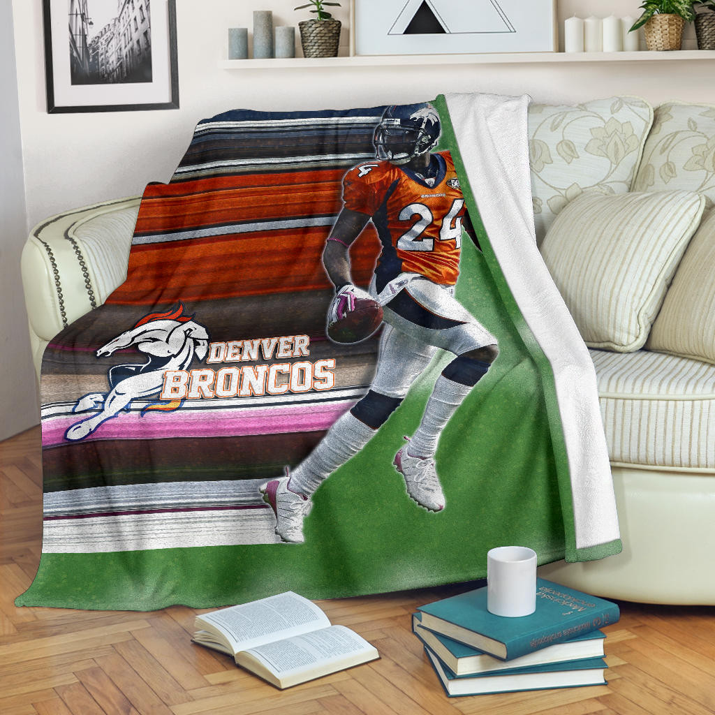 Denver American Football Broncos Bailey 24 Grab Rugby Ball Looking Back Fleece Blankets
