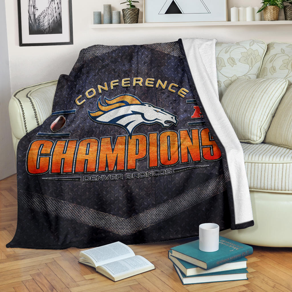 Denver American Football Broncos Broncos Champions On Steel Background Fleece Blankets