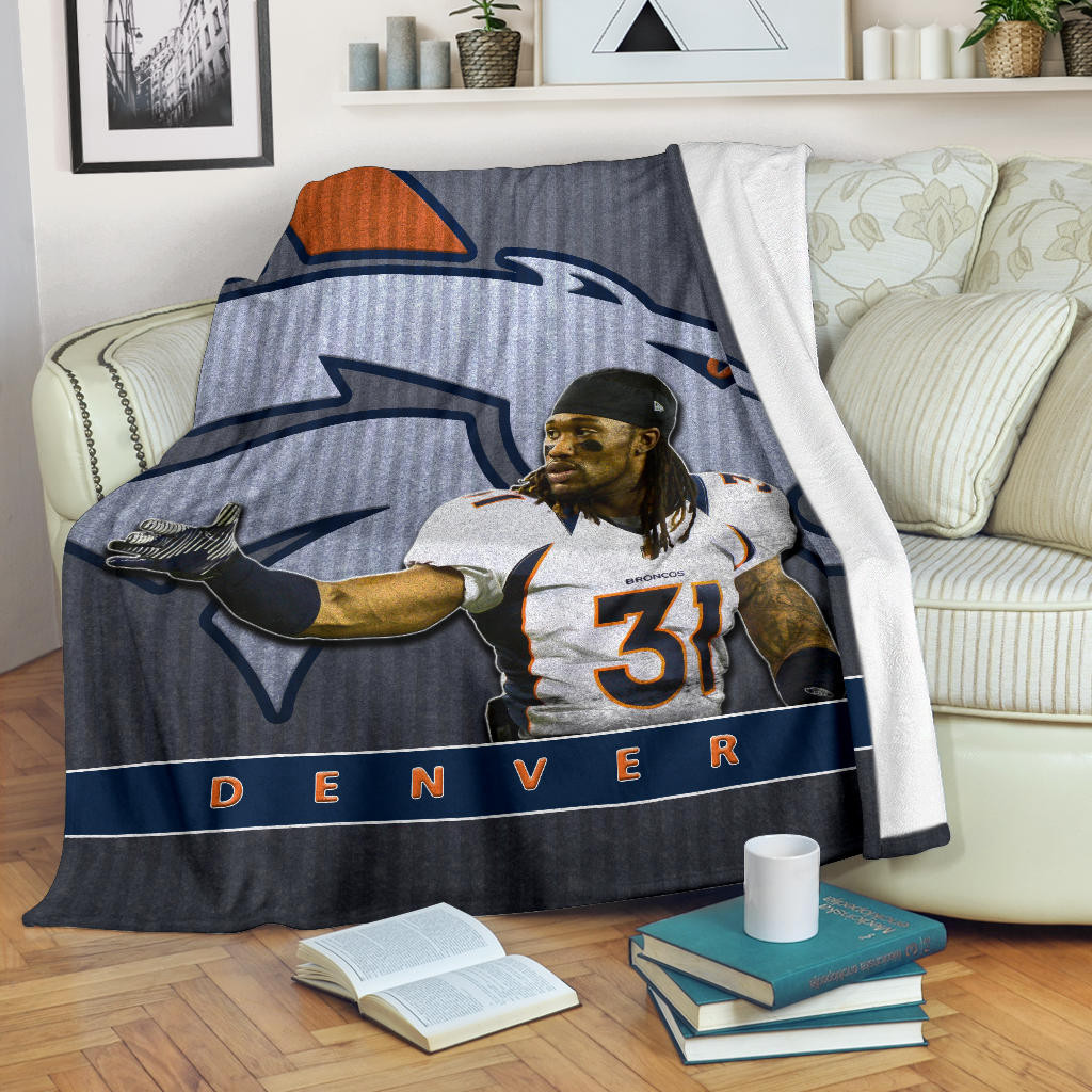 Denver American Football Broncos Justin 31 Watercolor Paintings Fleece Blankets