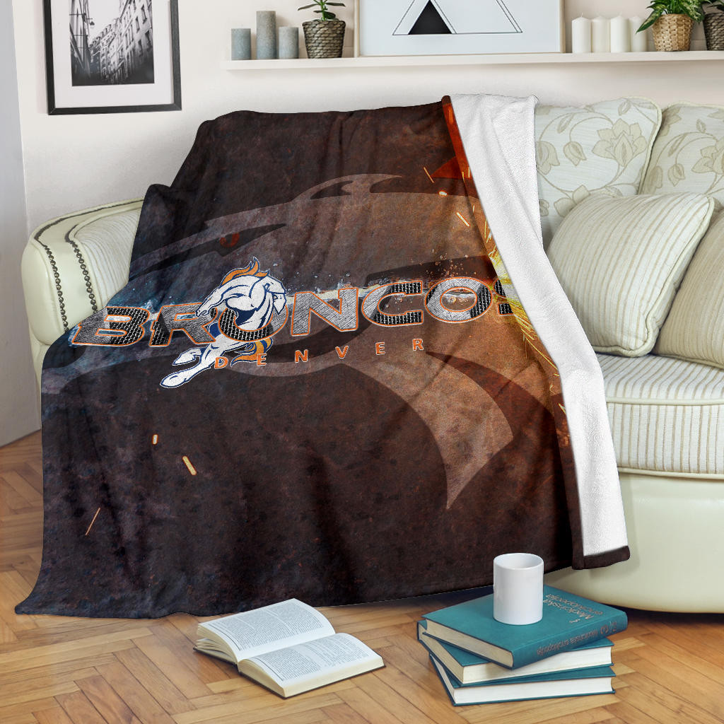 Denver American Football Broncos Machine Steel Broncos Metal Melting Fleece Blankets