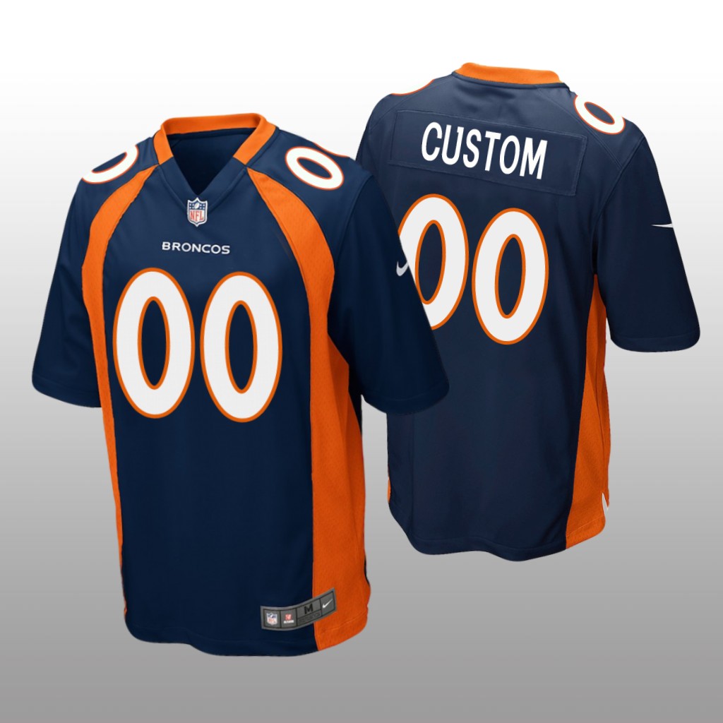 Denver Broncos #00 Navy Men’s Custom Game Jersey