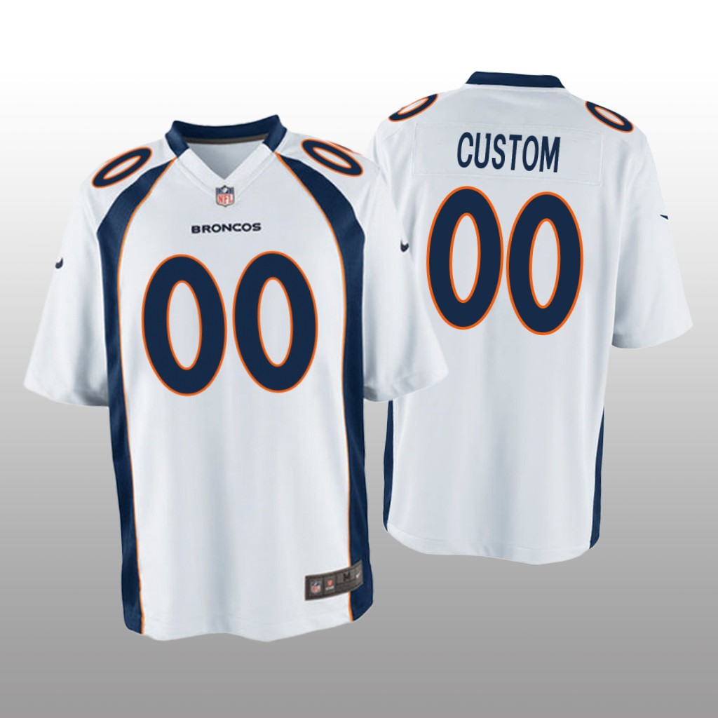 Denver Broncos #00 White Men’s Custom Game Jersey
