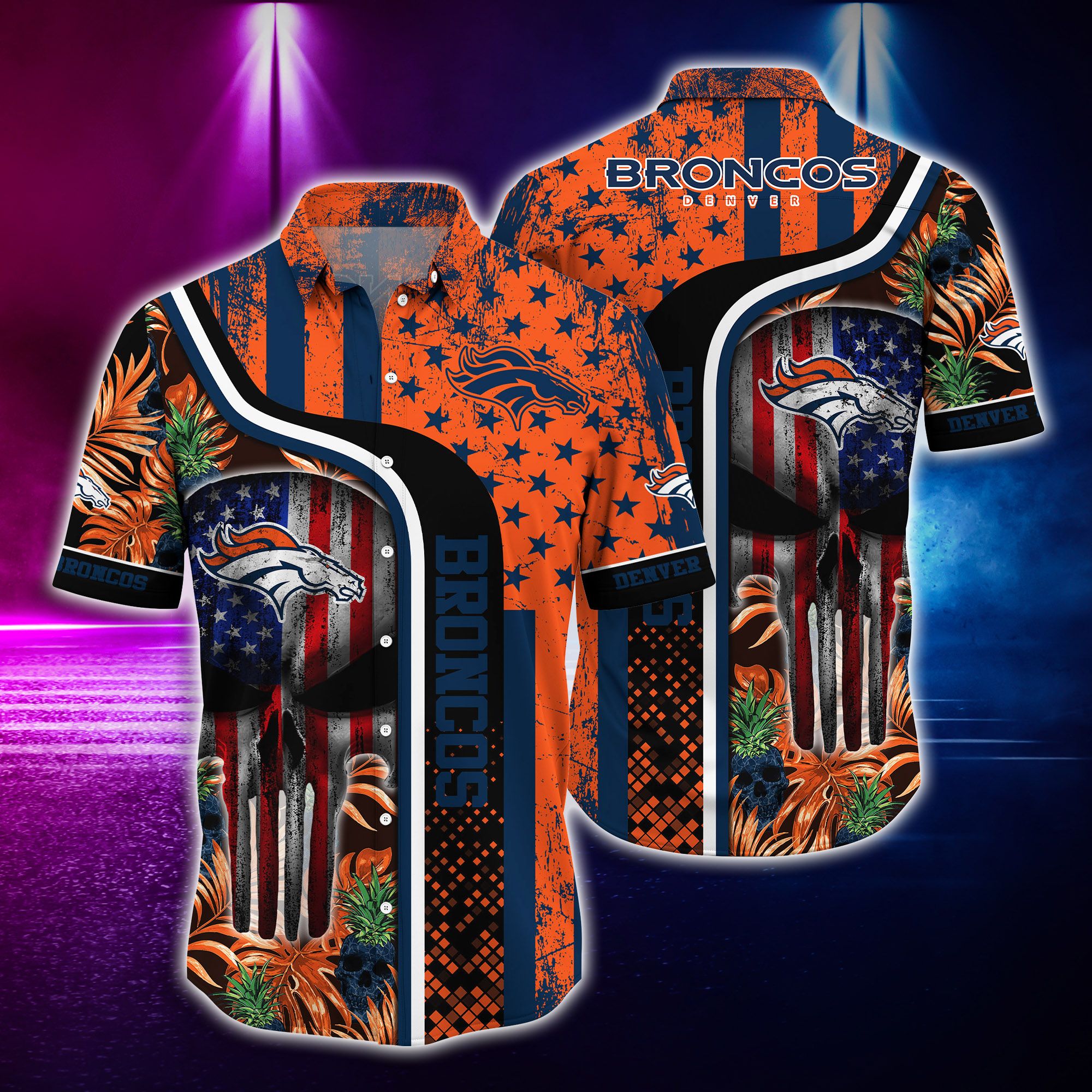 Denver Broncos and skull Hawaiian Shirt