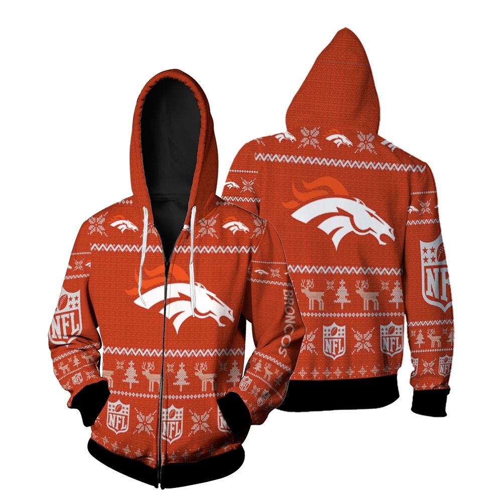 Denver Broncos Christmas 3D Zip Hoodie