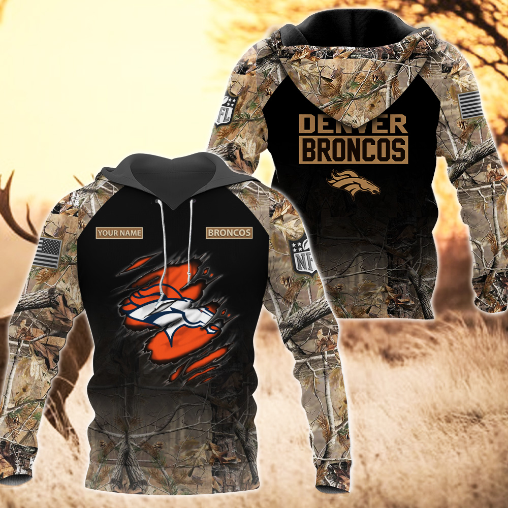 Denver Broncos Custom Name Hunting Camo Hoodie