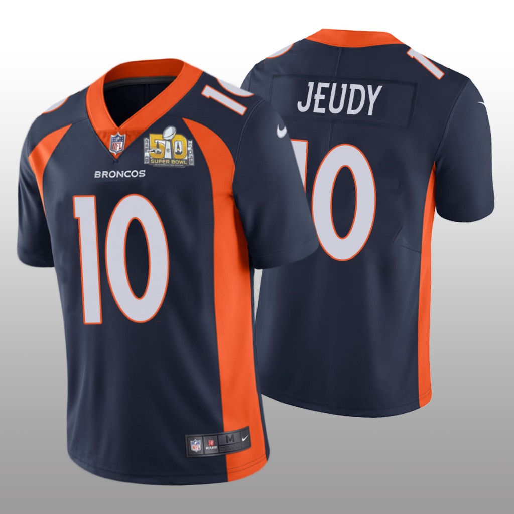 Denver Broncos Jerry Jeudy Navy Jersey Super Bowl 50 Patch - Men's