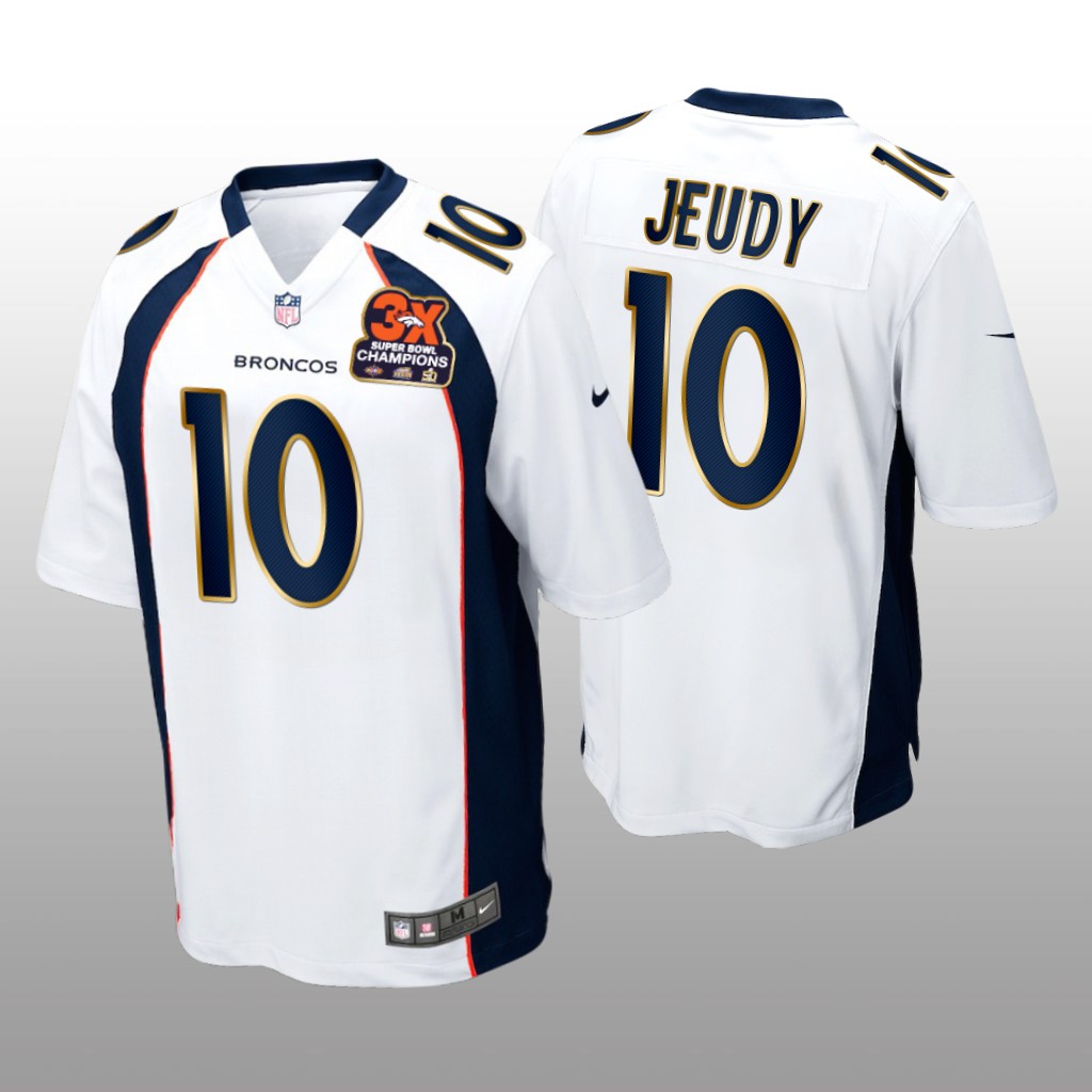 Denver Broncos Jerry Jeudy White Game 3X Super Bowl Champions Patch - Men's
