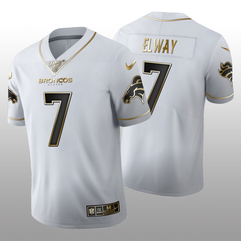Denver Broncos John Elway White Golden Edition Jersey 100th Season Men's