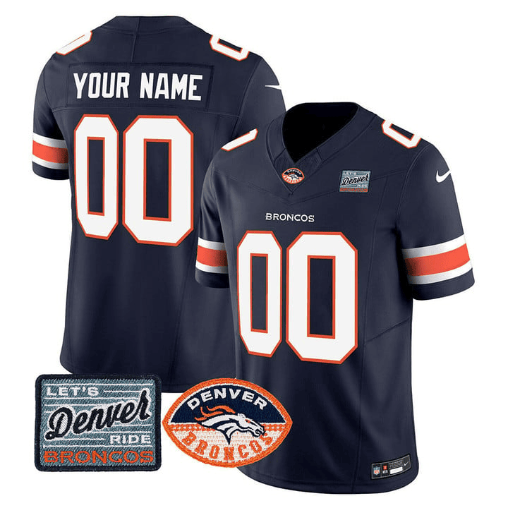 Denver Broncos Logo Patch Vapor Limited Custom Navy Jersey - All Stitched 
