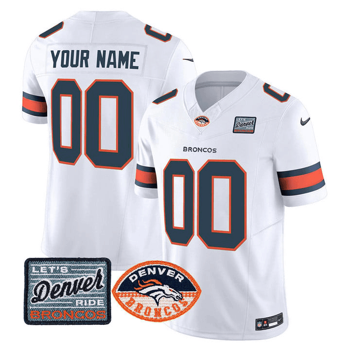 Denver Broncos Logo Patch Vapor Limited Custom White Jersey - All Stitched 
