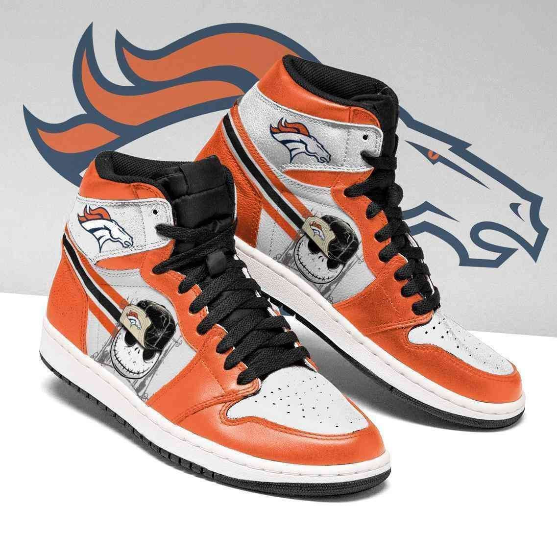Denver Broncos Nfl Football Jack Skellington Air Sneakers Sneakers Sport Sneakers High Top Air Jordan Sneaker, Air Jordan Hightop