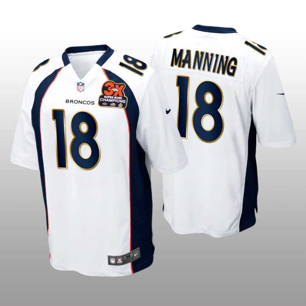 Denver Broncos Peyton Manning White Game 3X Super Bowl Champions Patch - Men's
