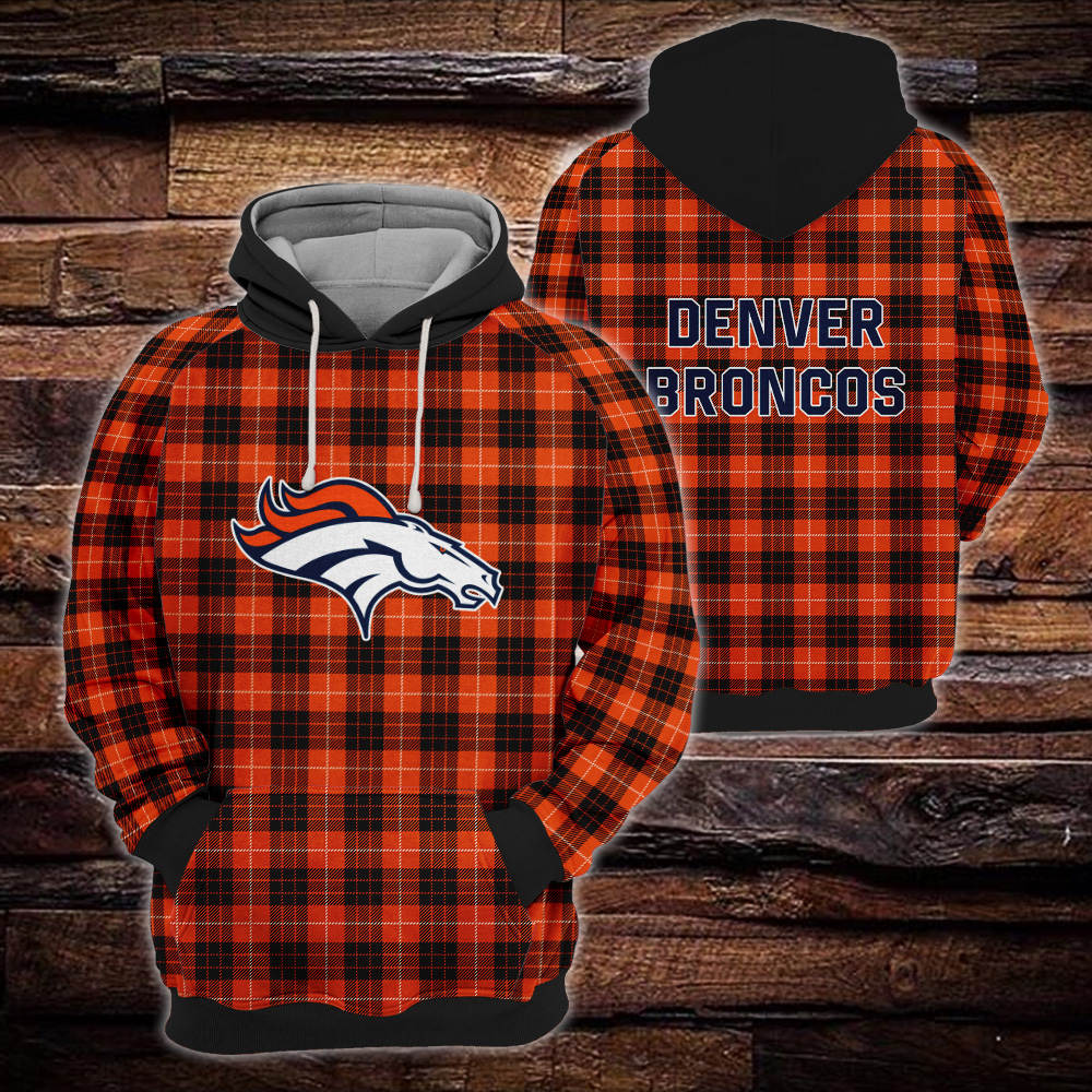 Denver Broncos Plaid Hoodie 3D Gift For Fans