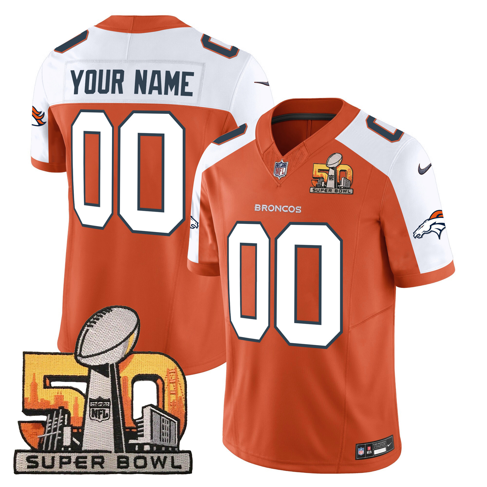 Denver Broncos Super Bowl 50 Patch Vapor Custom Orange Alternate Jersey - All Stitched 