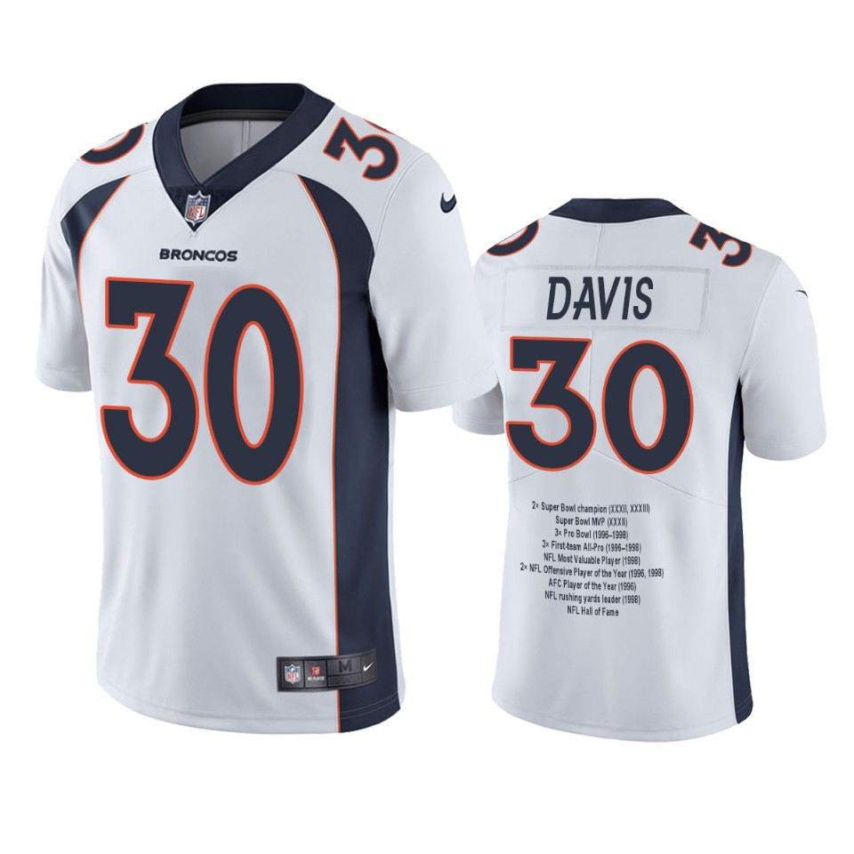 Denver Broncos Terrell Davis 30 White Career Highlight Limited Edition Stitched Jersey