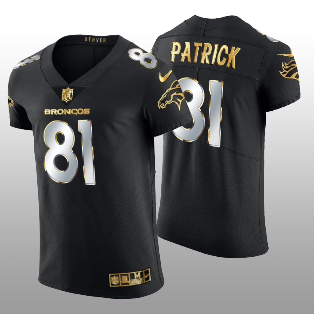 Denver Broncos Tim Patrick Black Elite Jersey Golden Edition Men's