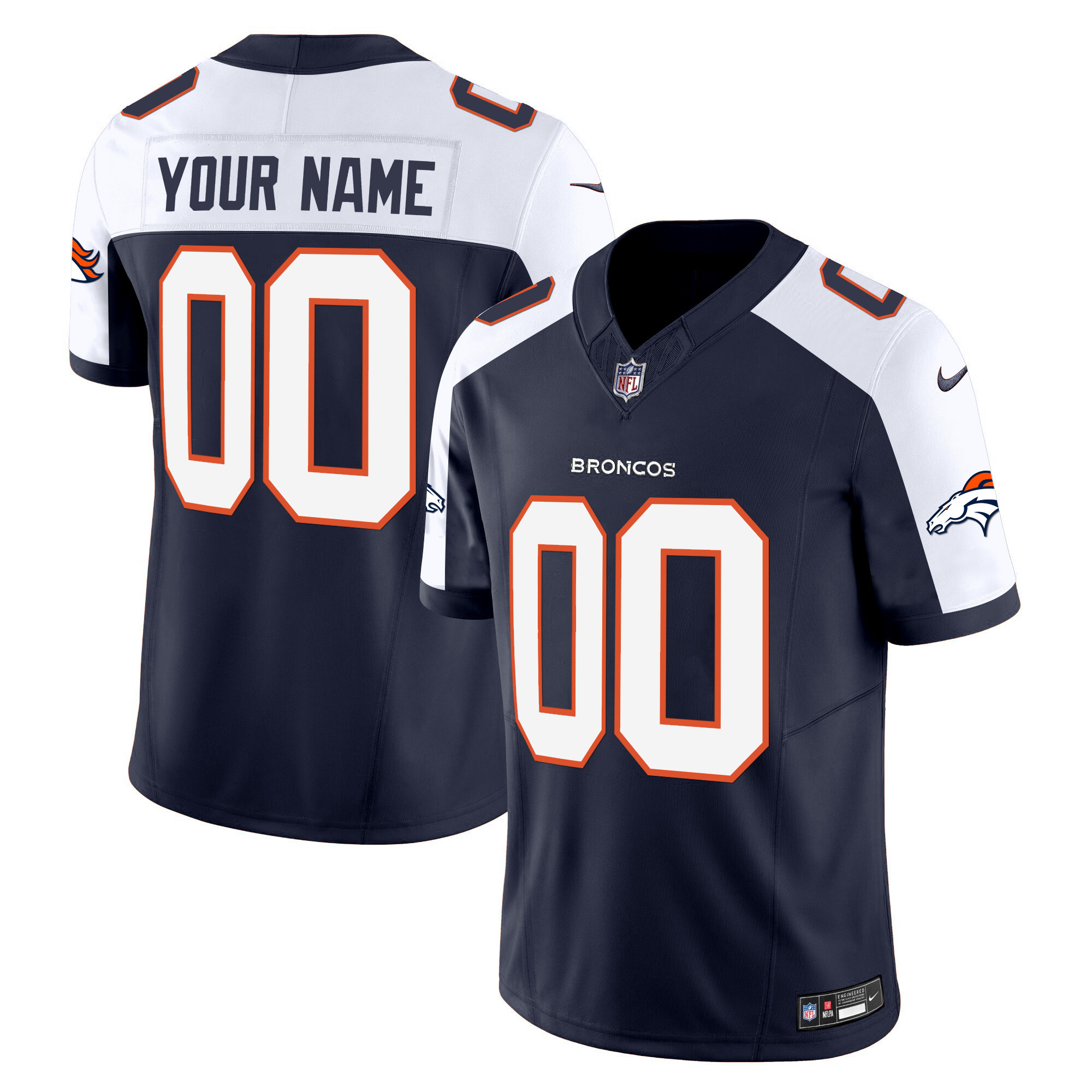 Denver Broncos Vapor Limited Custom Navy Alternate Jersey - All Stitched 