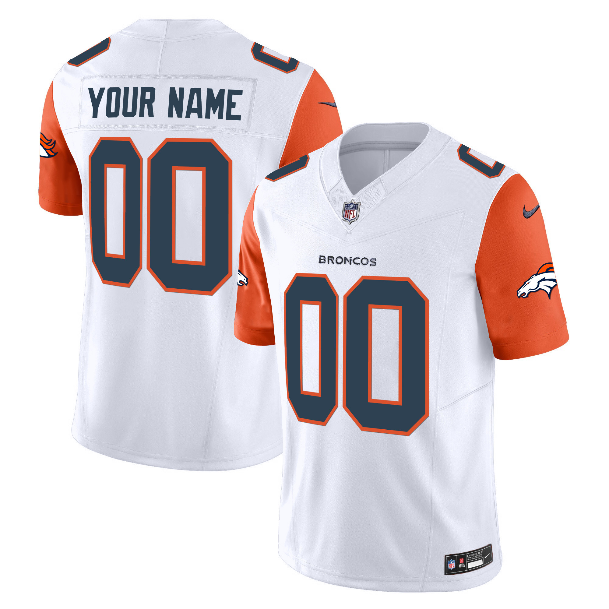 Denver Broncos Vapor Limited Custom Orange Sleeves Jersey - All Stitched 