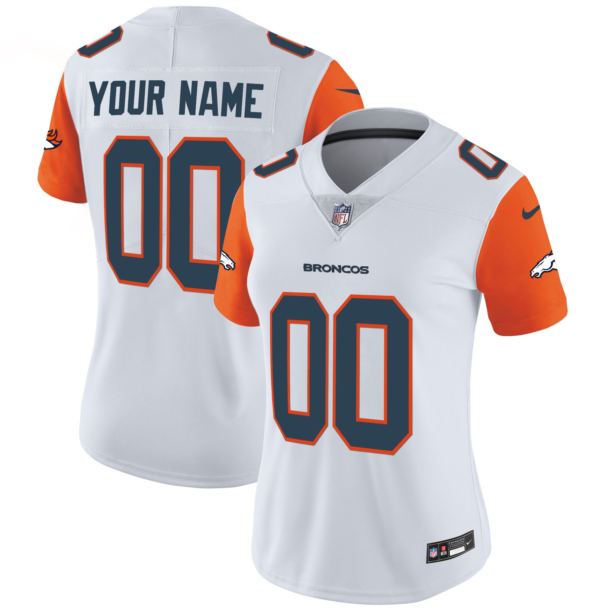 Denver Broncos Vapor Limited Custom Orange Sleeves Jersey - All Stitched 