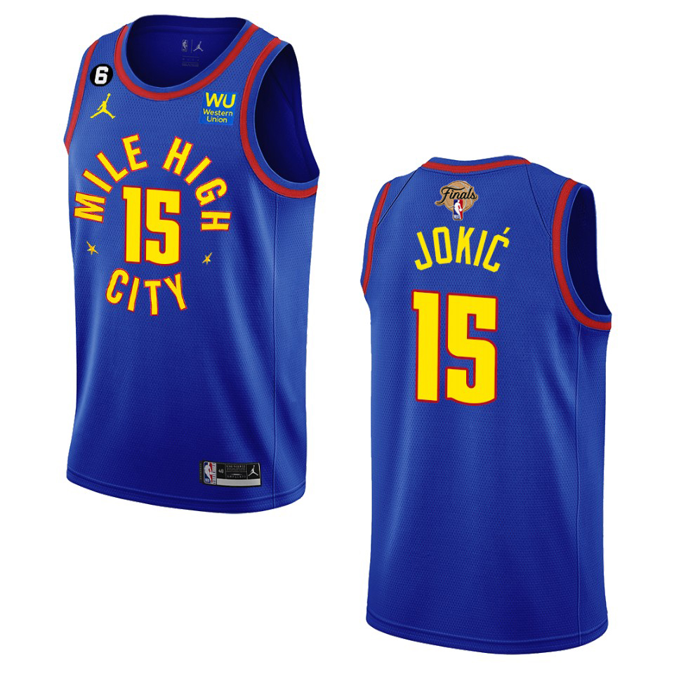 Denver Nuggets #15 Nikola Jokic Navy 2023 NBA Finals Patch Statement Edition Jersey