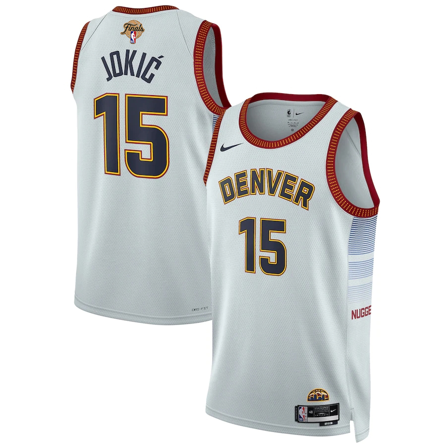 Denver Nuggets #15 Nikola Jokic Unisex Silver 2023 NBA Finals Patch Swingman Jersey – City Edition