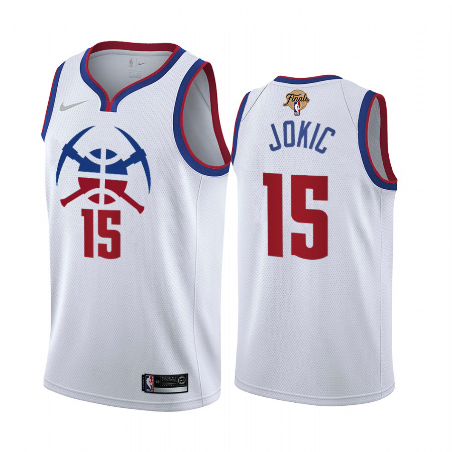 Denver Nuggets #15 Nikola Jokic White Swingman 2023 NBA Finals Patch Earned Edition Jersey