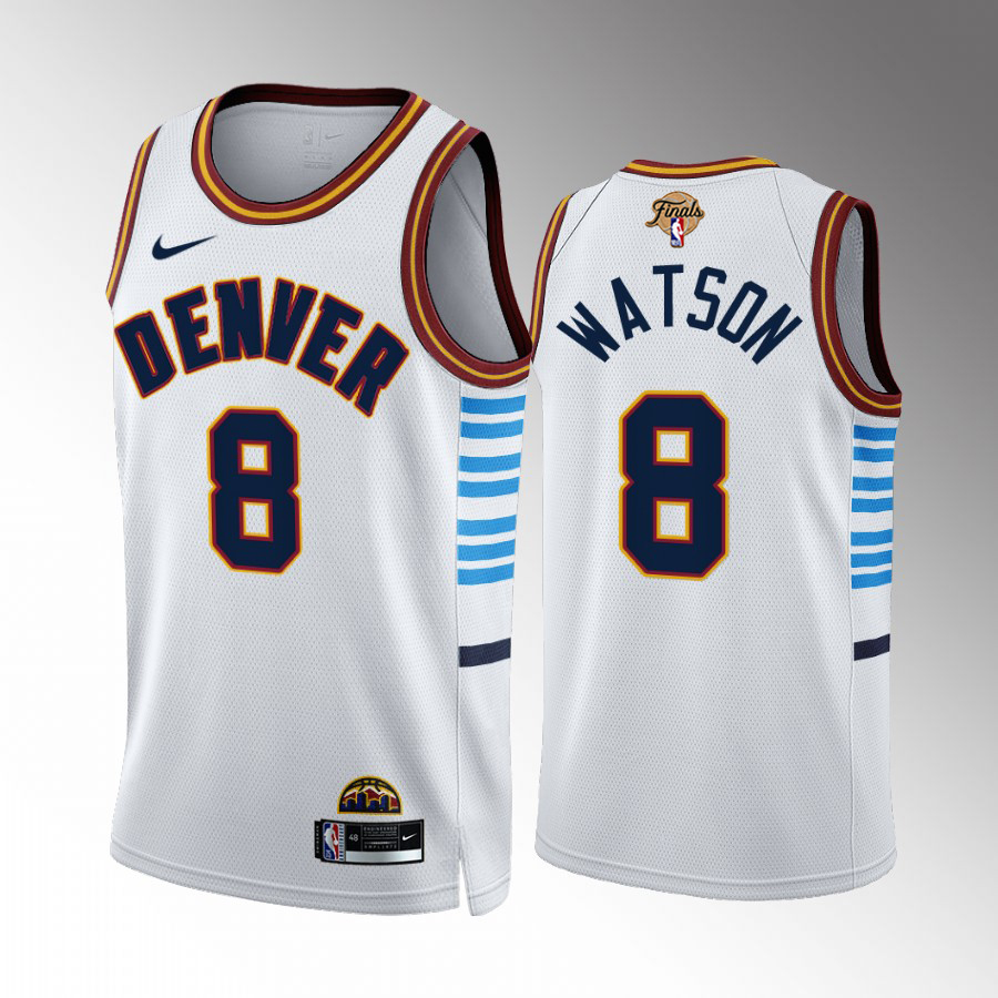 Denver Nuggets #8 Peyton Watson White 2023 NBA Finals Patch City Edition Jersey