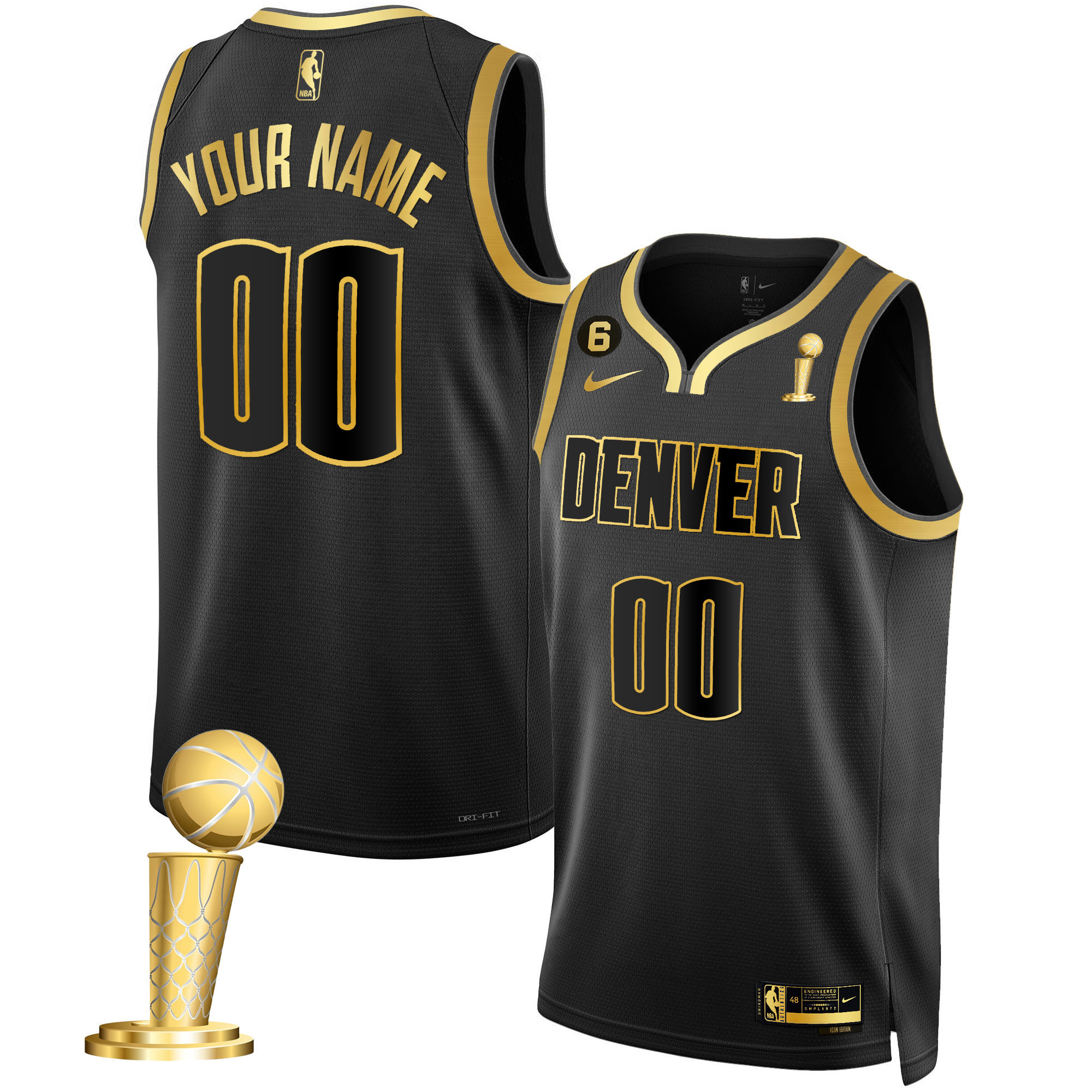 Denver Nuggets 2023 Champions Custom Collection Black Gold Jersey - All Stitched