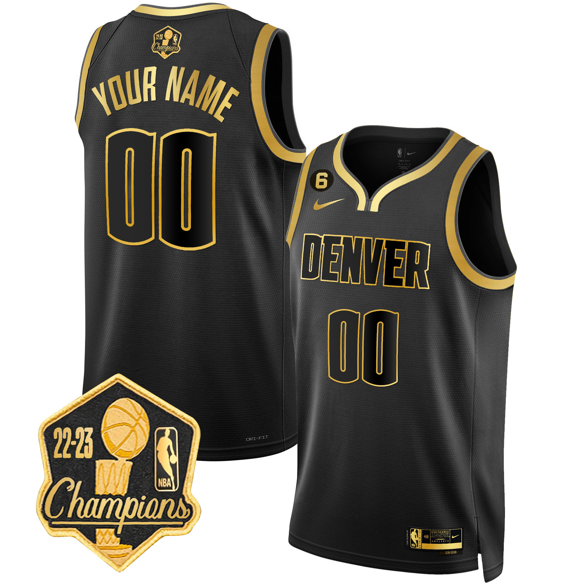 Denver Nuggets 2023 Champions Limited Patch Custom Black Gold Jersey - All Stitched