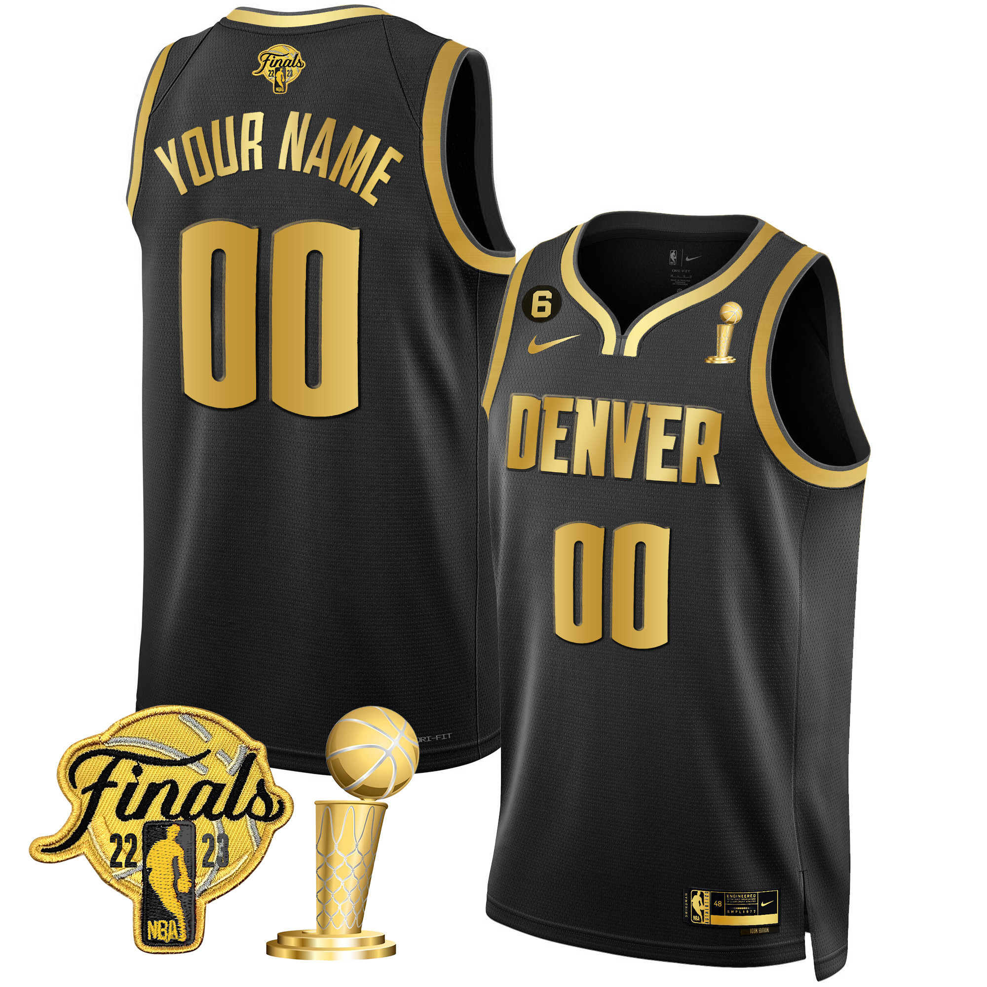 Denver Nuggets 2023 Finals & Champions Black & White Gold Custom Black Gold Jersey - All Stitched