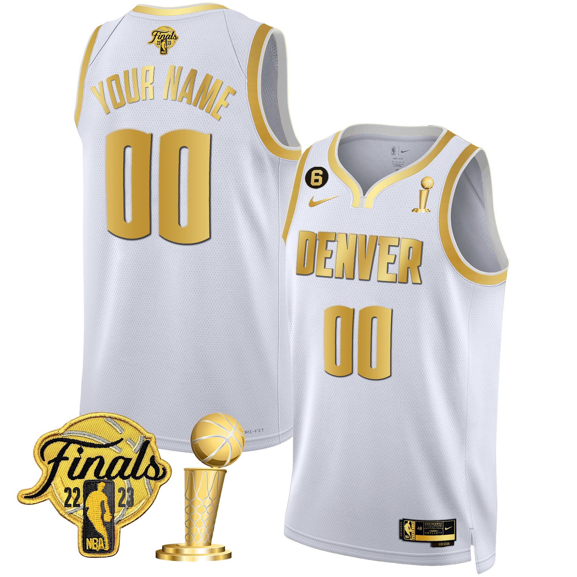 Denver Nuggets 2023 Finals & Champions Black & White Gold Custom Jersey - All Stitched