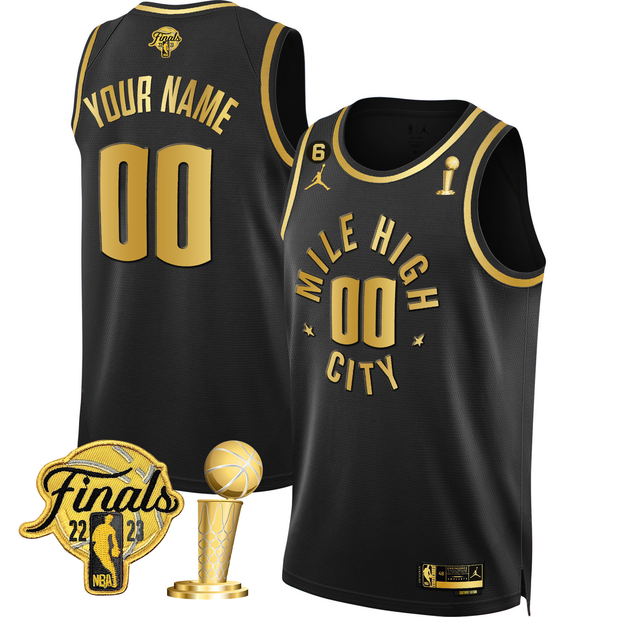 Denver Nuggets 2023 Finals & Champions Black & White Gold Custom Statement Black Jersey - All Stitched