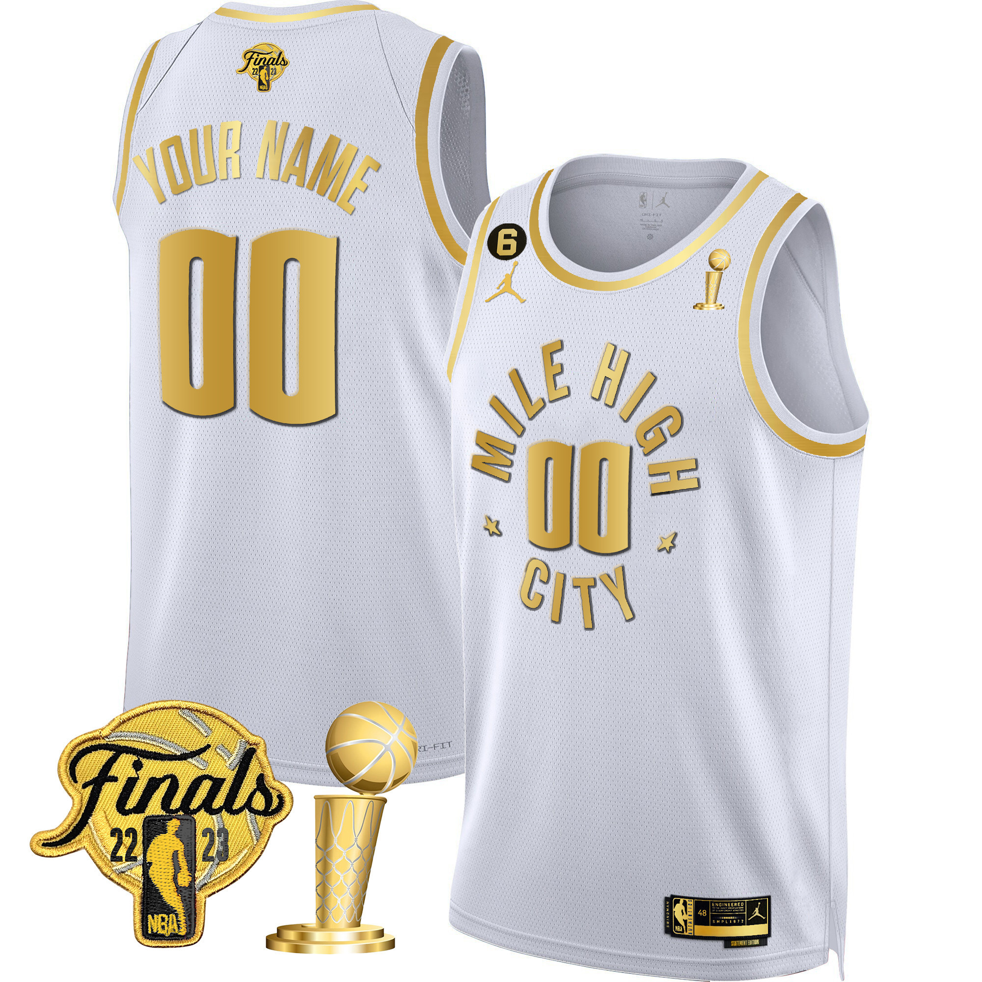 Denver Nuggets 2023 Finals & Champions Black & White Gold Custom Statement White Jersey - All Stitched