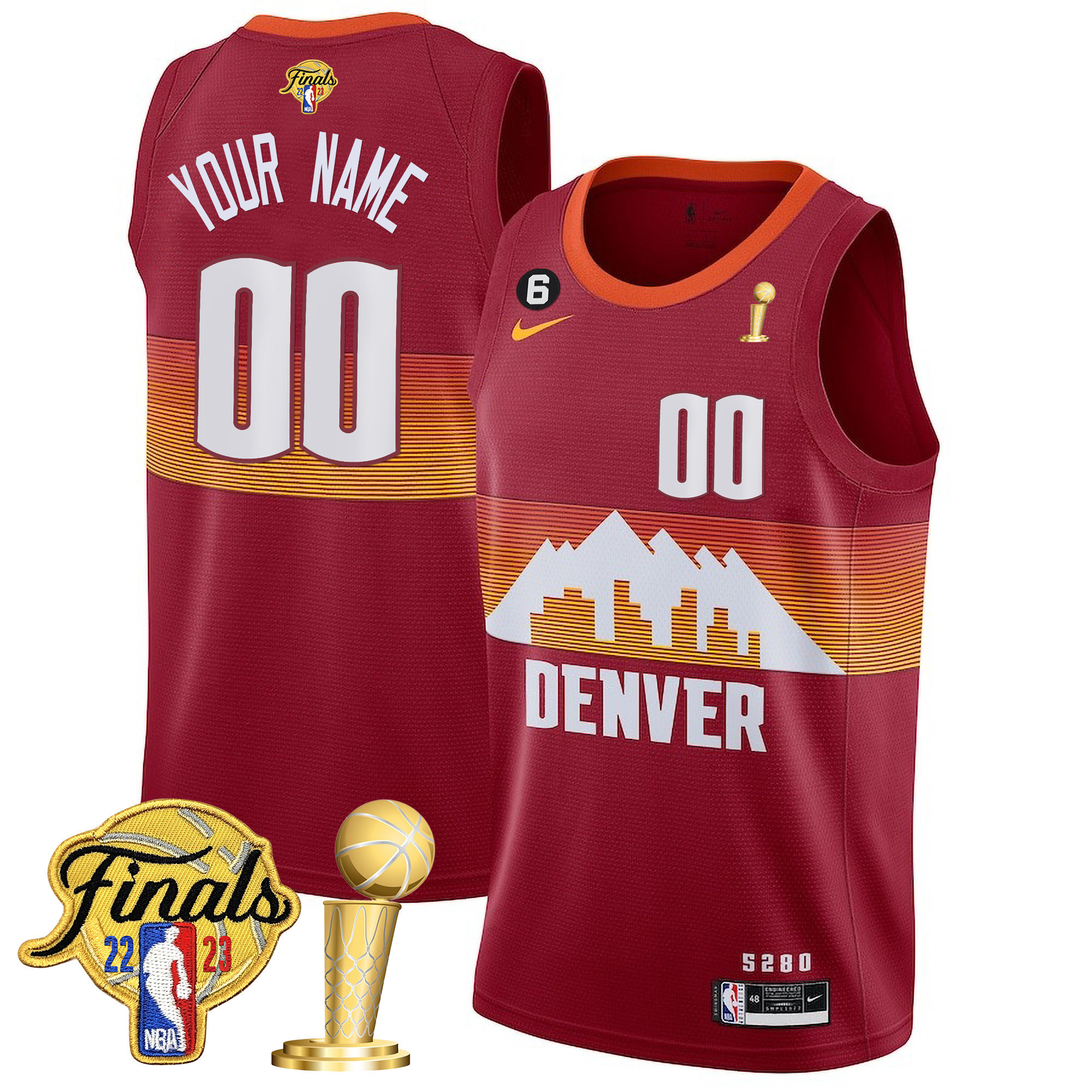 Denver Nuggets 2023 Finals & Champions Patch Collection Custom V2 City Red Jersey - All Stitched