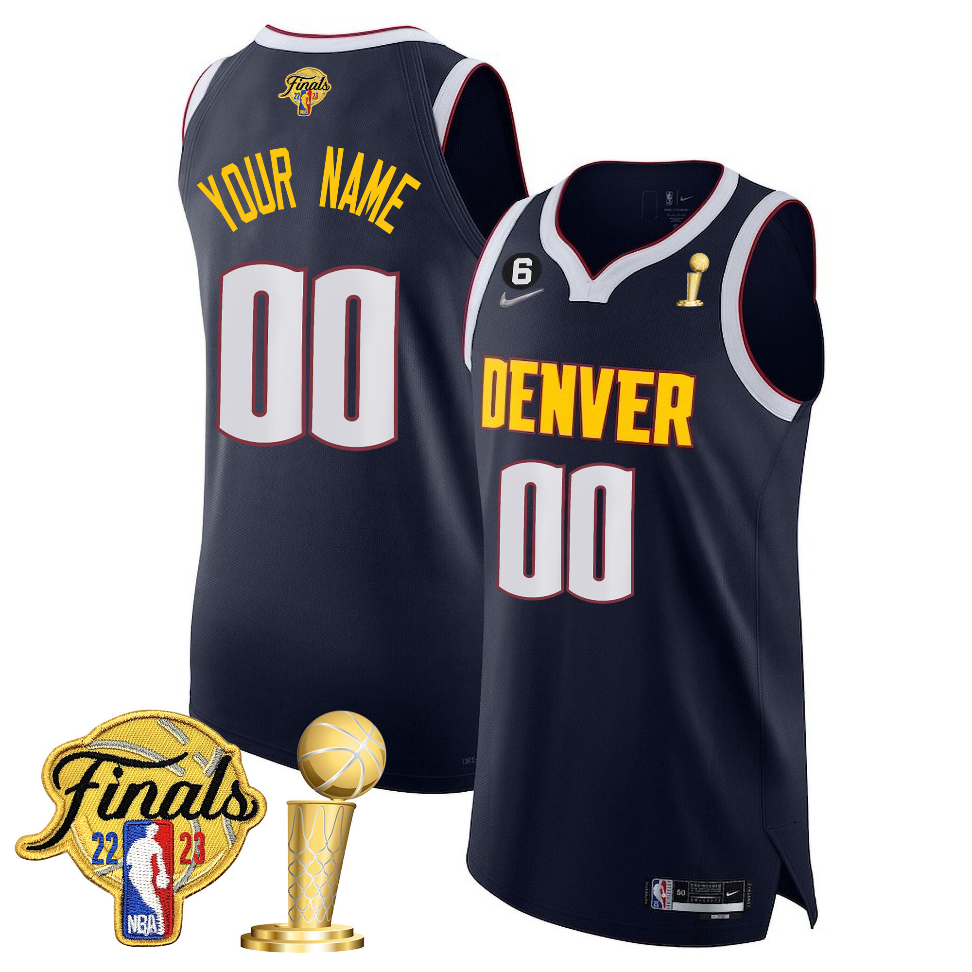 Denver Nuggets 2023 Finals & Champions Patch Collection Custom V2 Diamond Jersey - All Stitched