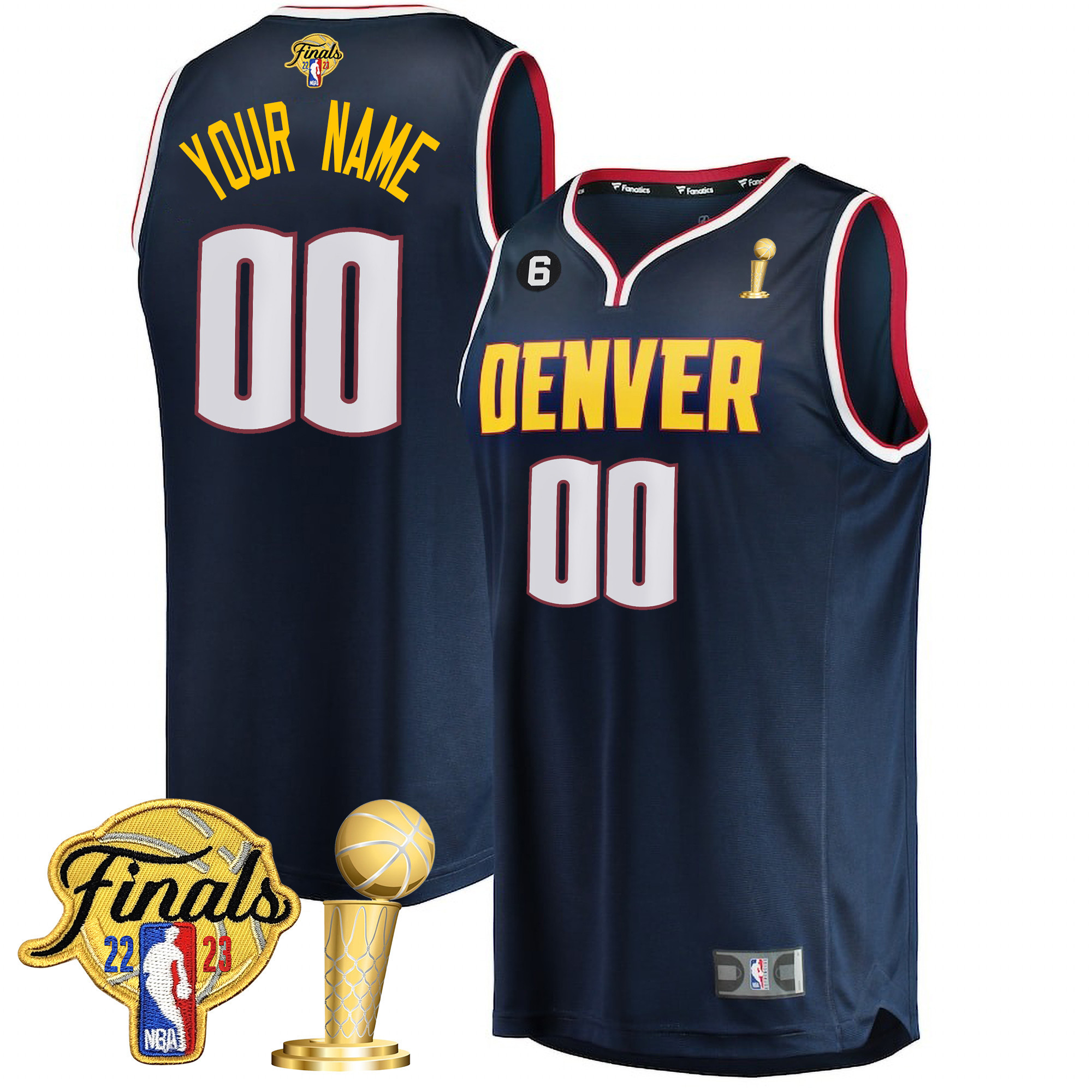 Denver Nuggets 2023 Finals & Champions Patch Collection Custom V2 Icon Navy Jersey - All Stitched
