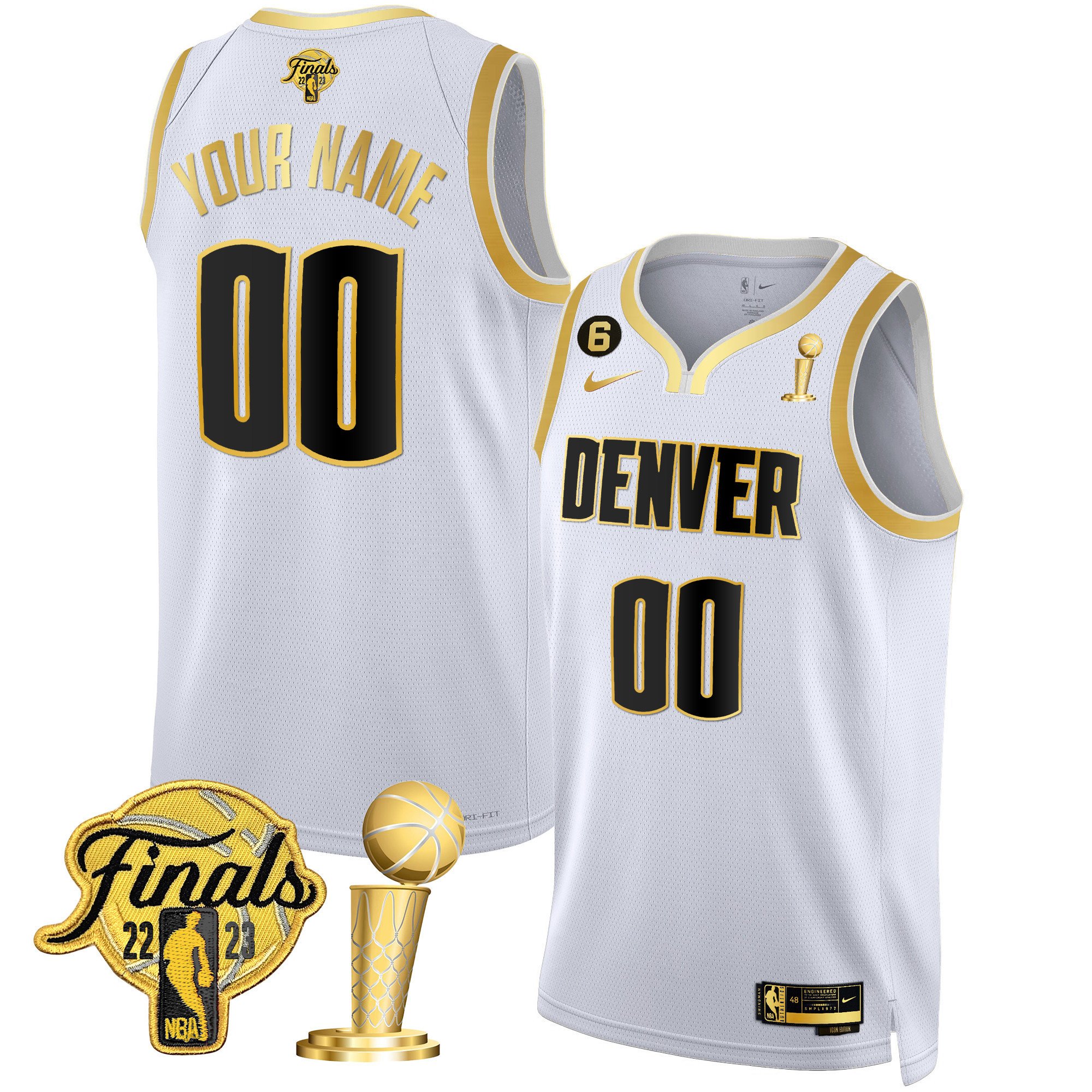Denver Nuggets 2023 Finals & Champions Patch Custom White Gold Jersey - All Stitched