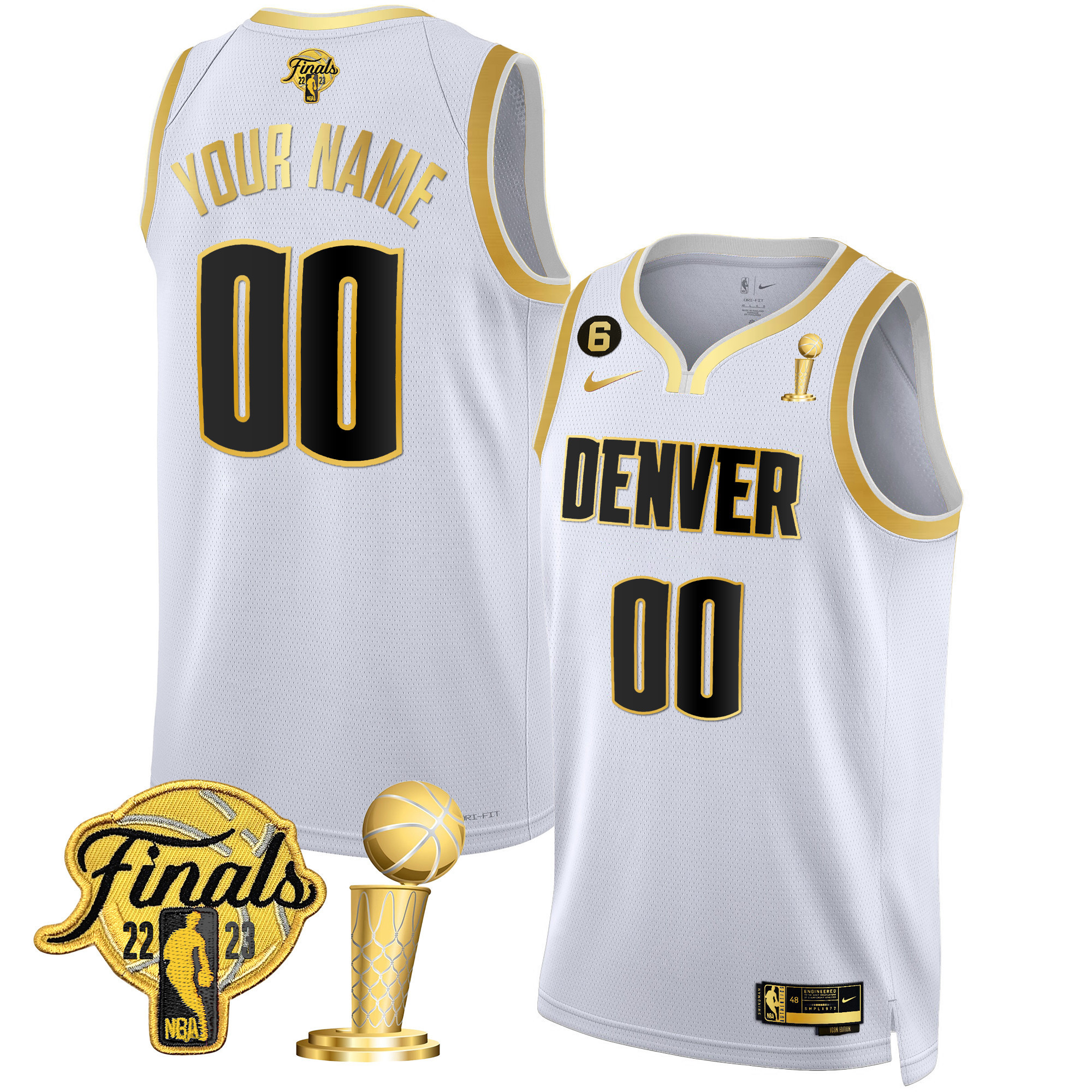 Denver Nuggets 2023 Finals & Champions Patch Custom White Gold Jersey - All Stitched