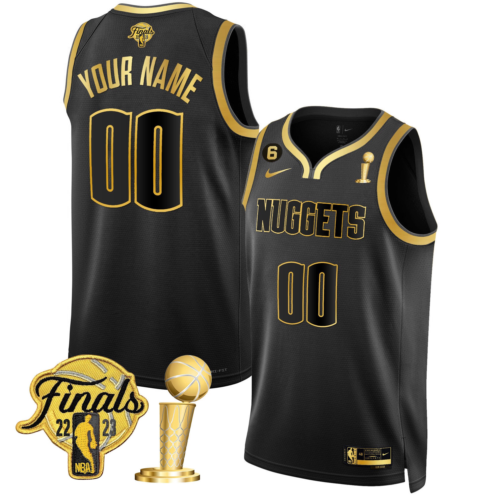 Denver Nuggets 2023 Finals & Champions Patch Gold Custom Black Gold Jersey - All Stitched