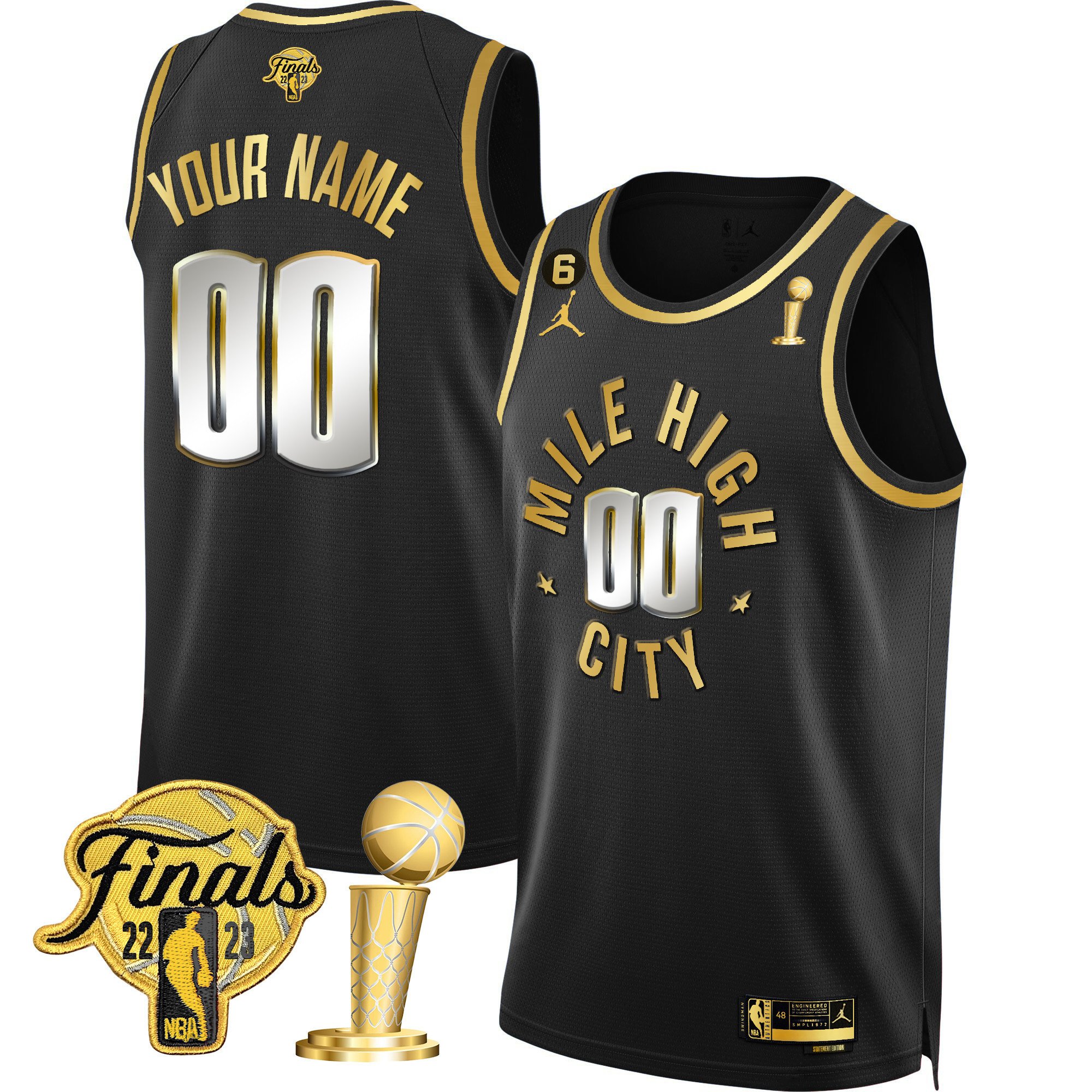 Denver Nuggets 2023 Finals & Champions Patch Gold Custom Statement Limited Jersey - All Stitched