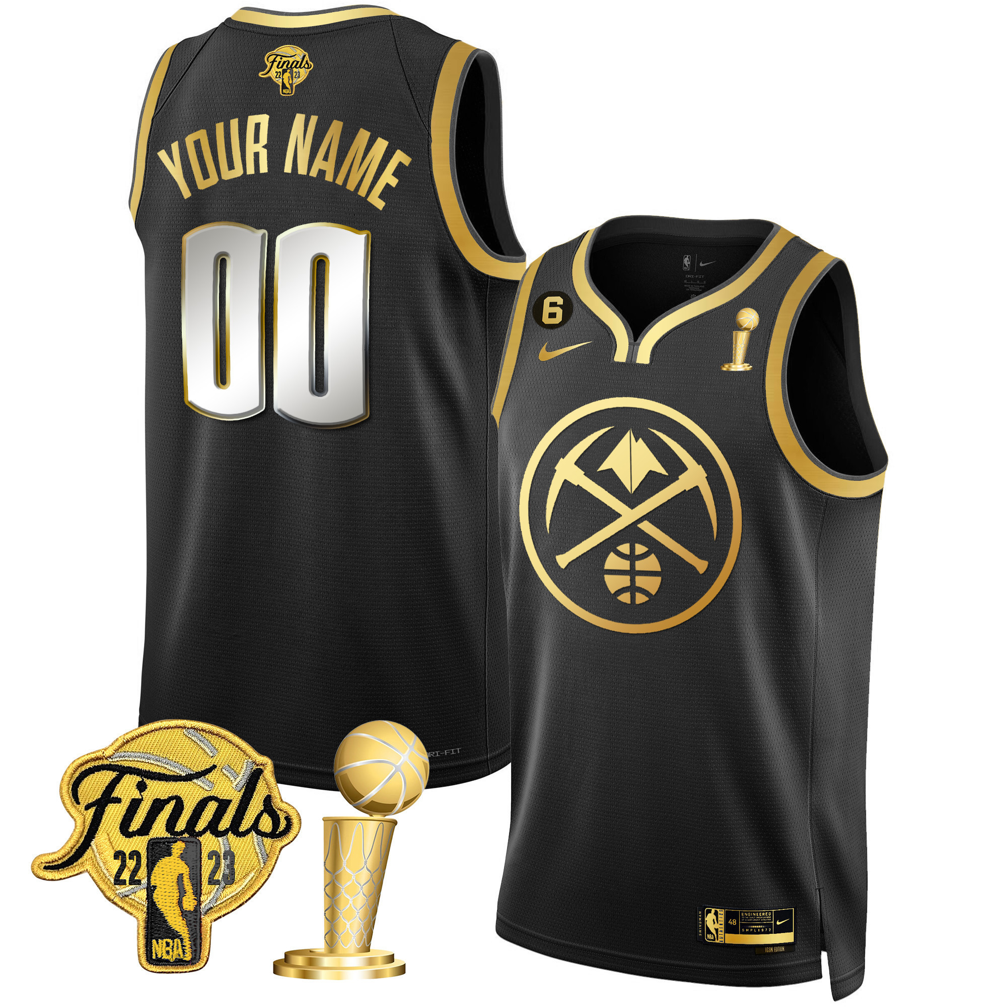 Denver Nuggets 2023 Finals & Champions Patch Gold Special Custom Black Limited Jersey - All Stitched