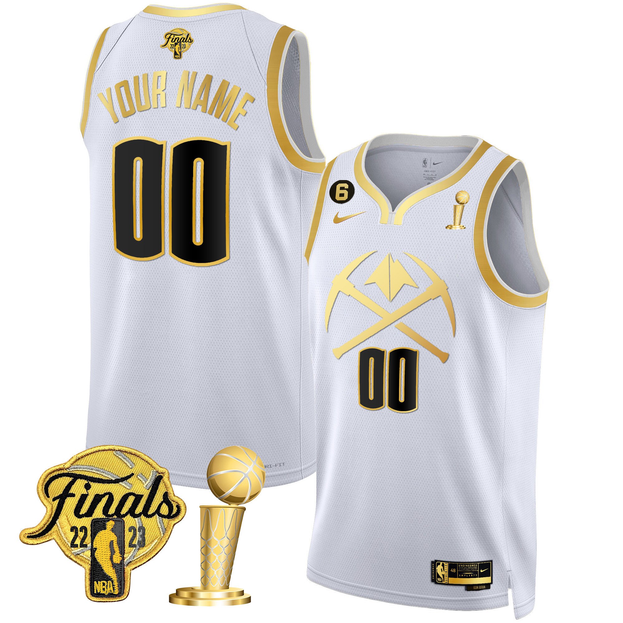 Denver Nuggets 2023 Finals & Champions Patch Gold Special Custom V2 White Gold Jersey - All Stitched