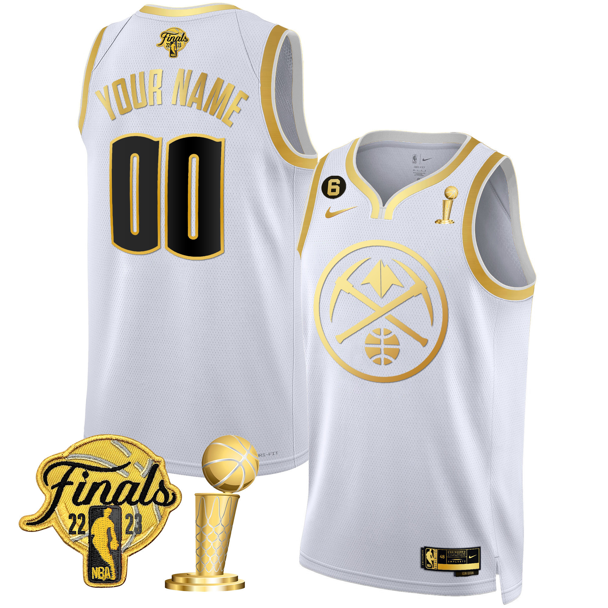Denver Nuggets 2023 Finals & Champions Patch Gold Special Custom White Gold Jersey - All Stitched
