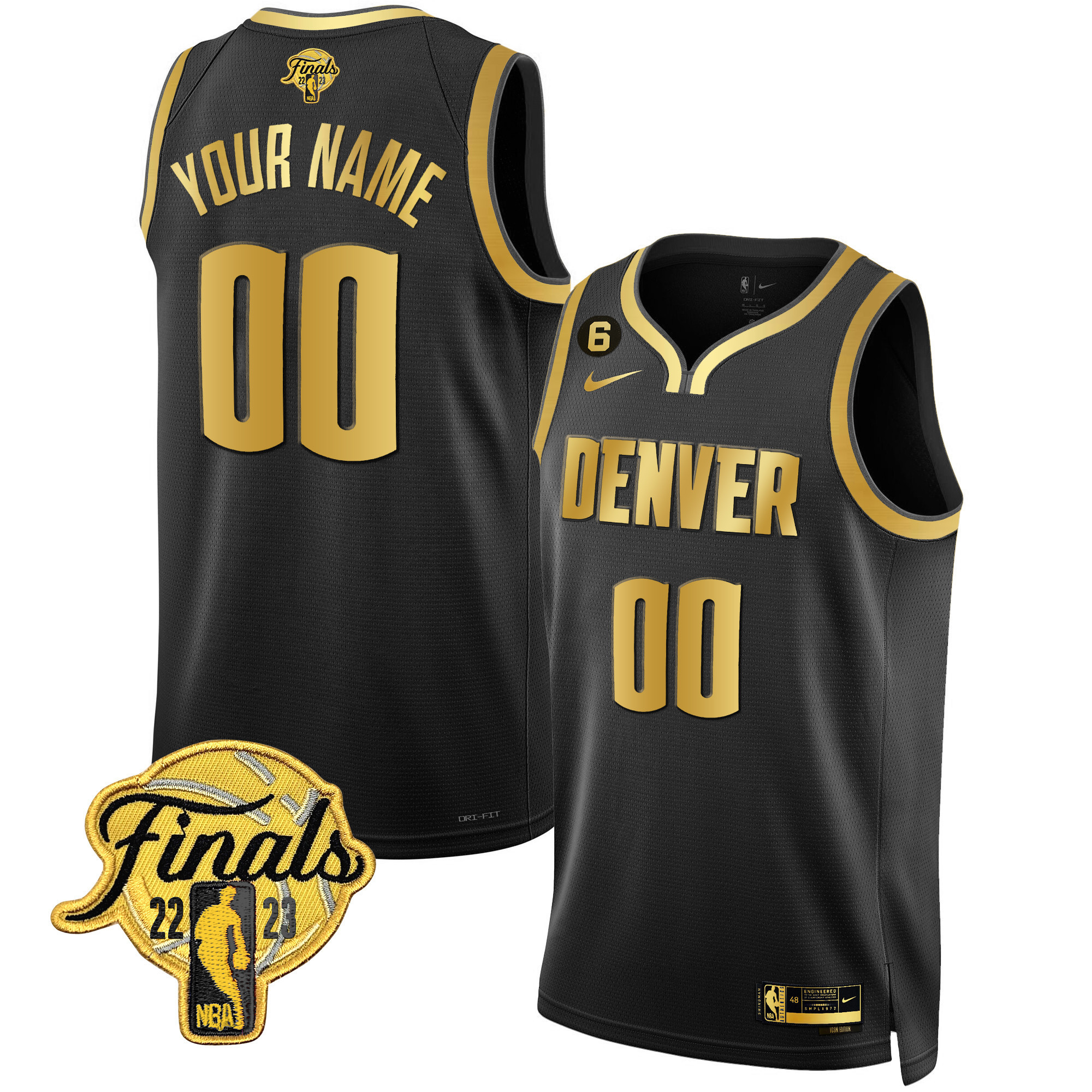 Denver Nuggets 2023 Finals Patch Black & White Gold Custom Black Gold Jersey - All Stitched