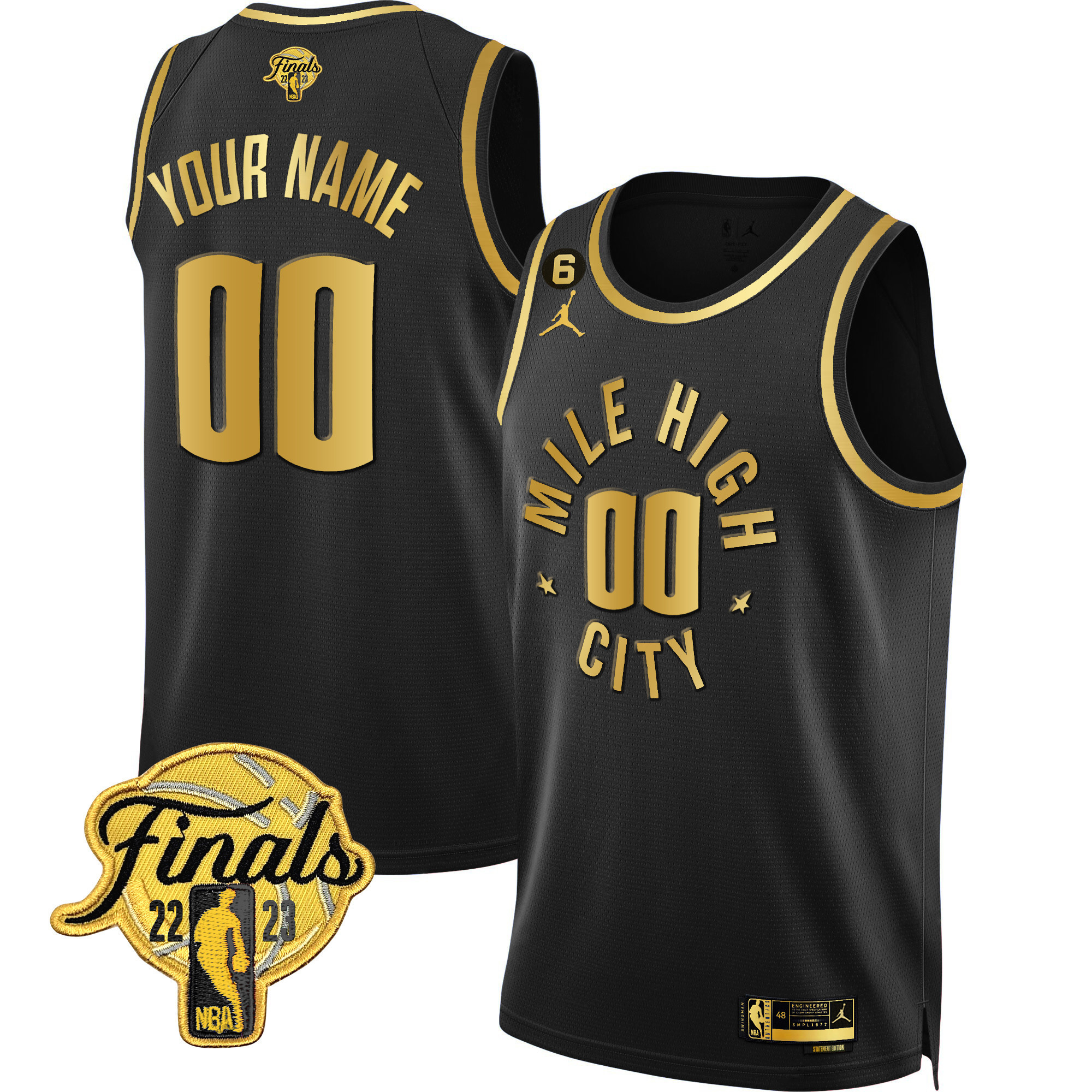 Denver Nuggets 2023 Finals Patch Black & White Gold Custom Statement Black Jersey - All Stitched