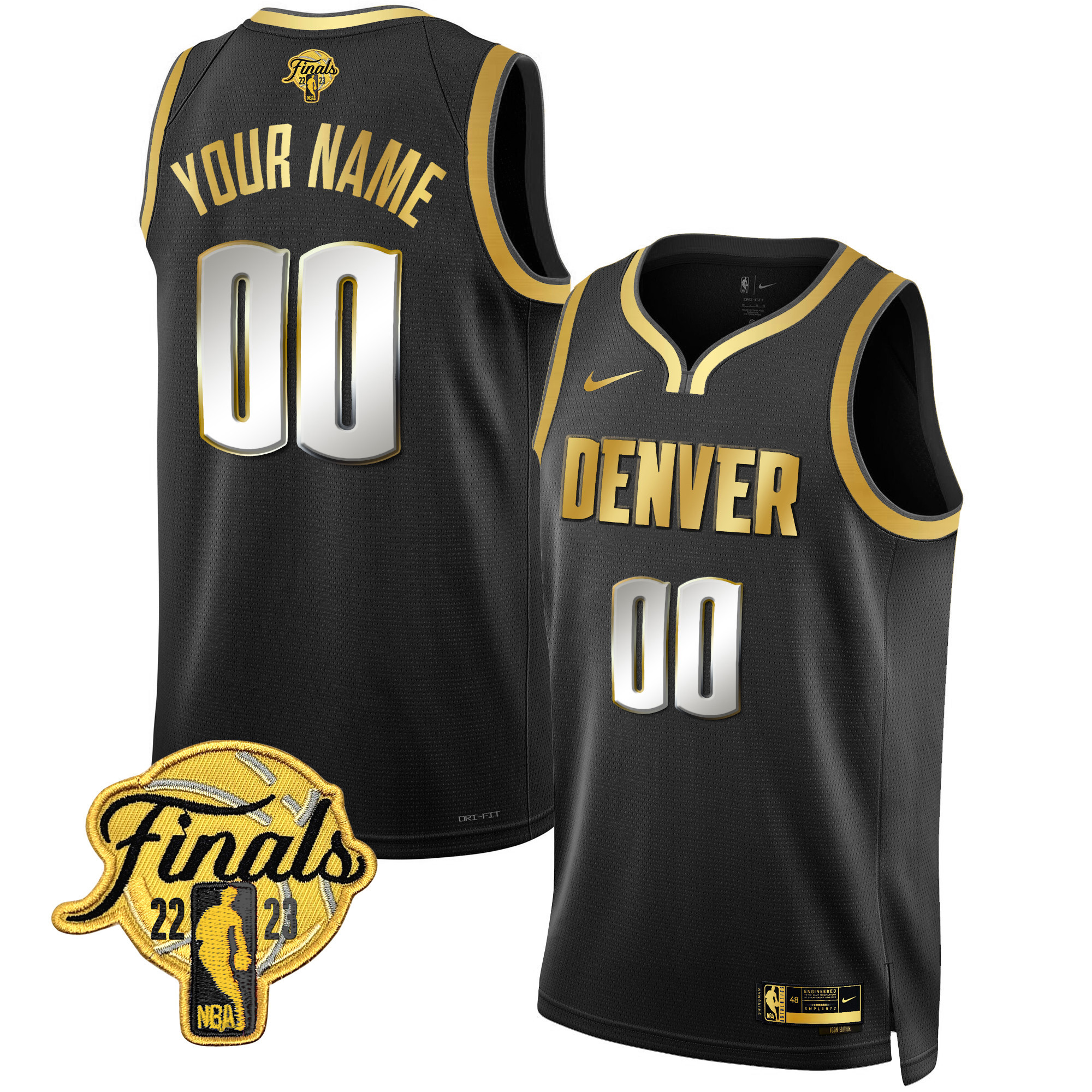 Denver Nuggets 2023 Finals Patch Collection Custom V2 Black Limited Jersey - All Stitched