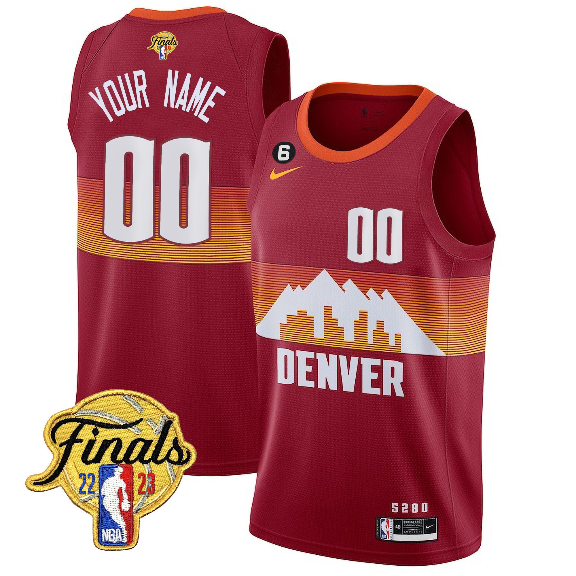Denver Nuggets 2023 Finals Patch Collection Custom V2 City Red Jersey - All Stitched