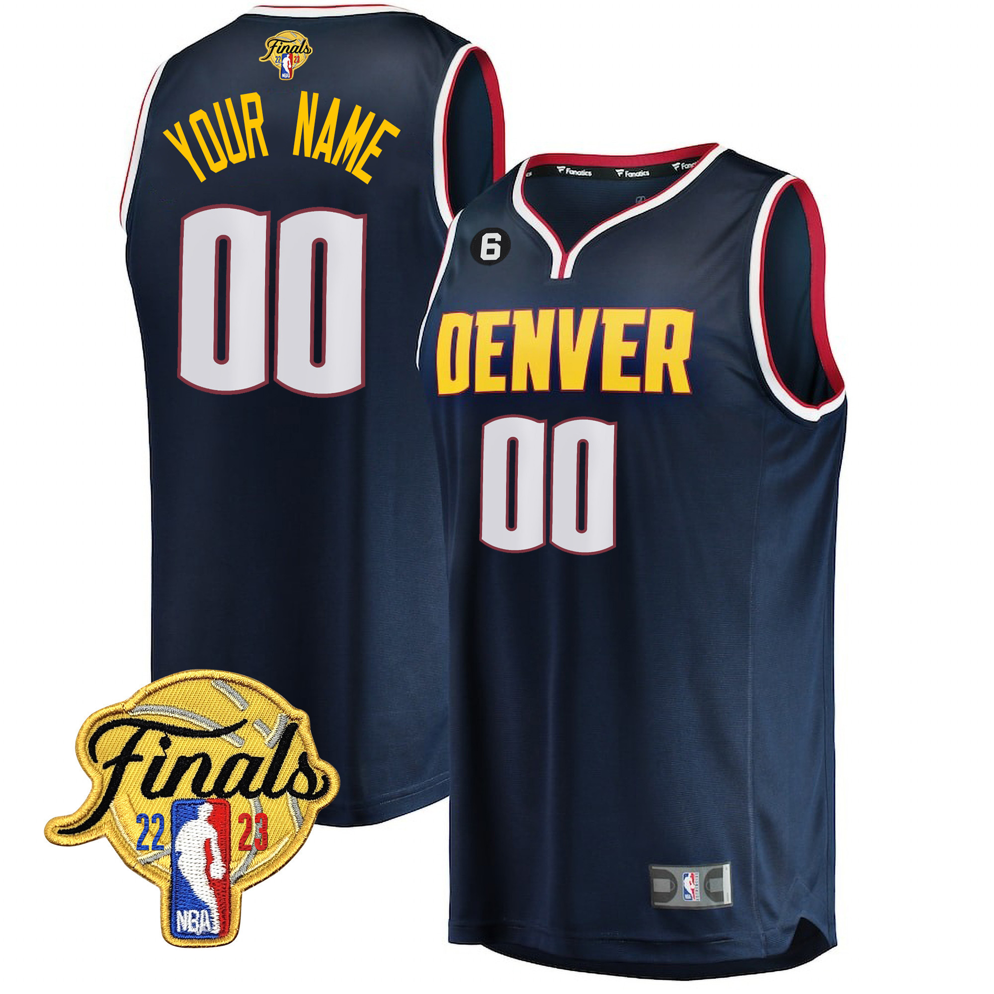 Denver Nuggets 2023 Finals Patch Collection Custom V2 Icon Navy Jersey - All Stitched